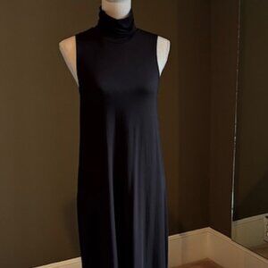 Garnet Hill Mock Neck Black Midi Dress with Side Slits Size S
